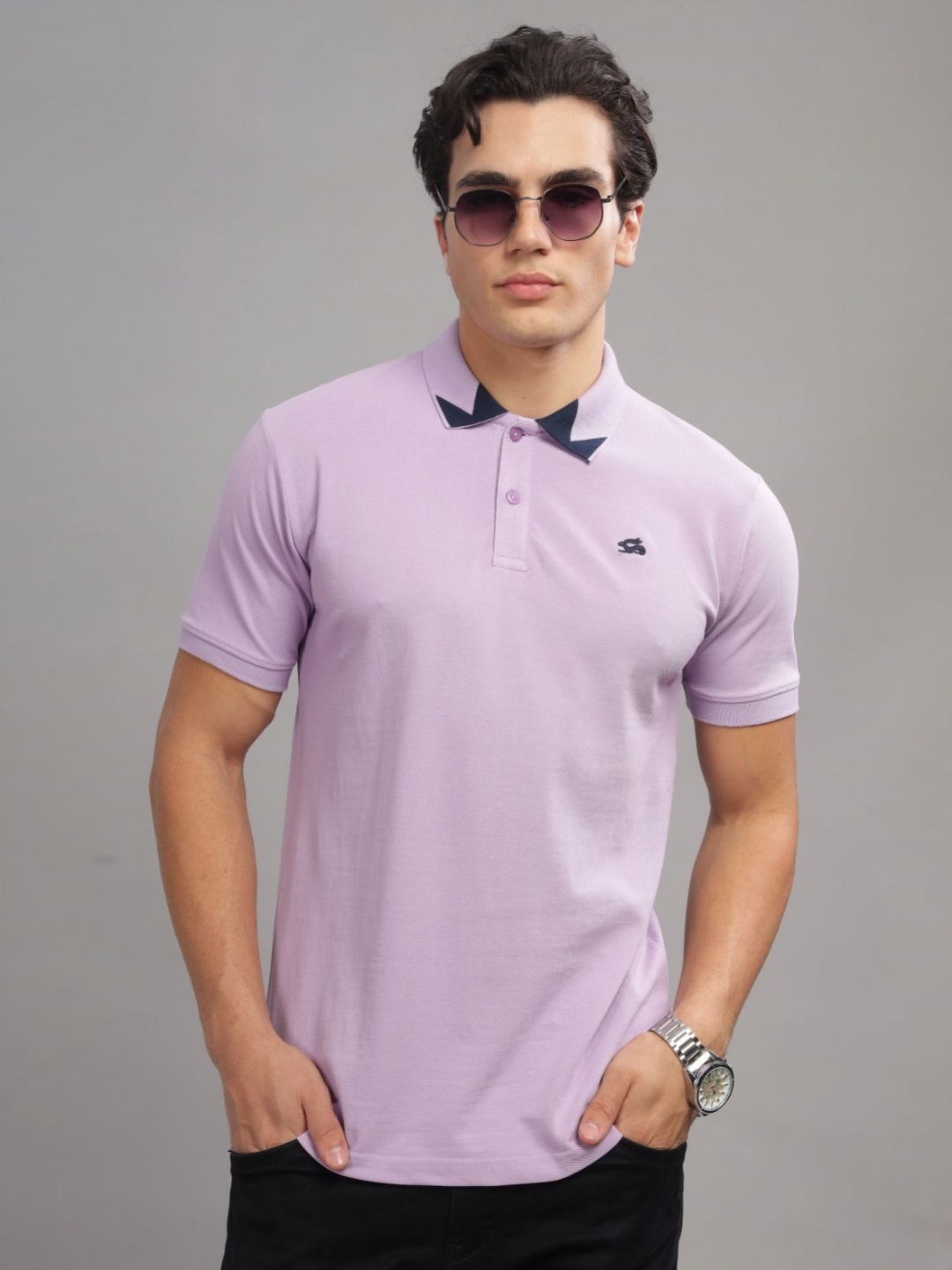 

ADRO Men Polo Collar T-shirt, Lavender
