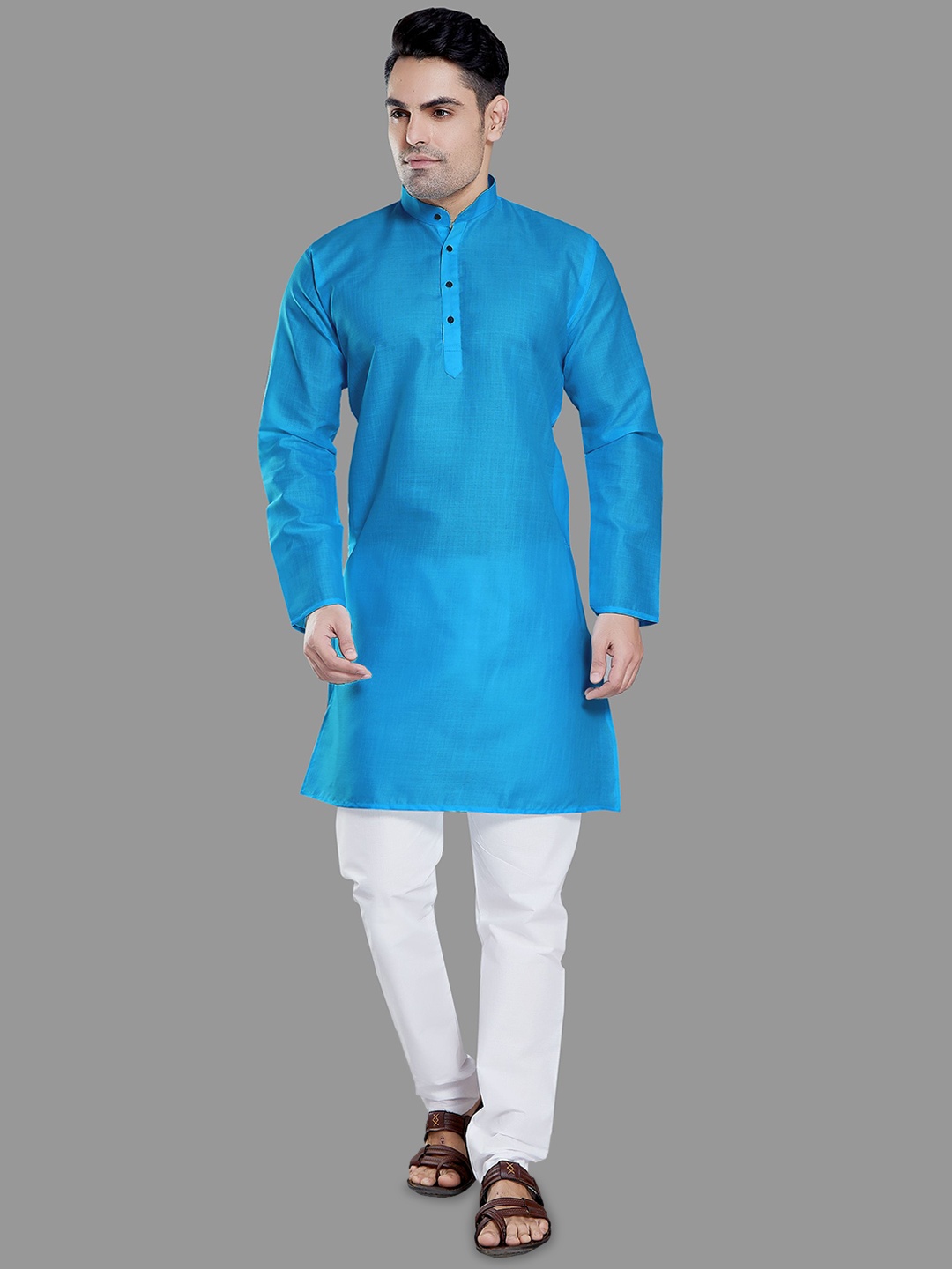 

DIVISIVE Men Regular Kurta with Pyjamas, Turquoise blue