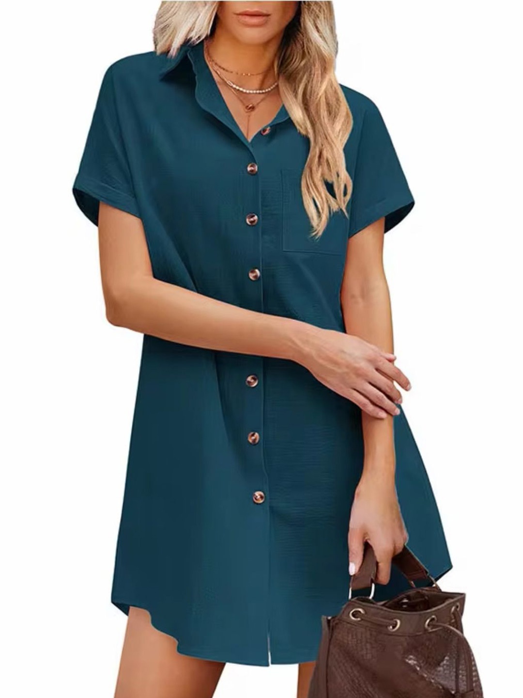 

StyleCast Short Sleeves Cotton Shirt Dress, Teal
