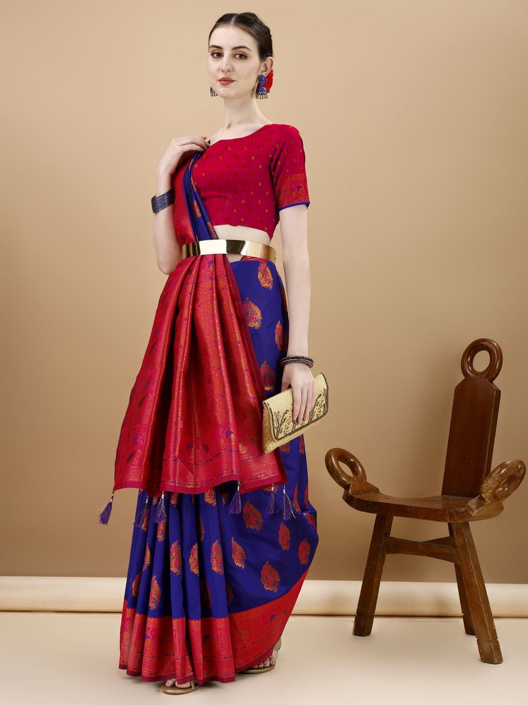 

JUST FASHION Woven Design Zari Art Silk Banarasi Saree, Purple