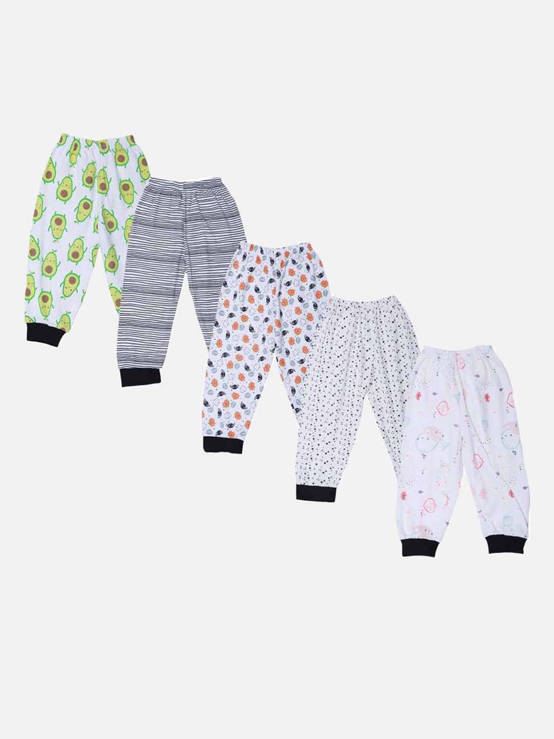 

BAESD Kids Pack Of 5 Printed Mid Rise Joggers, Off white