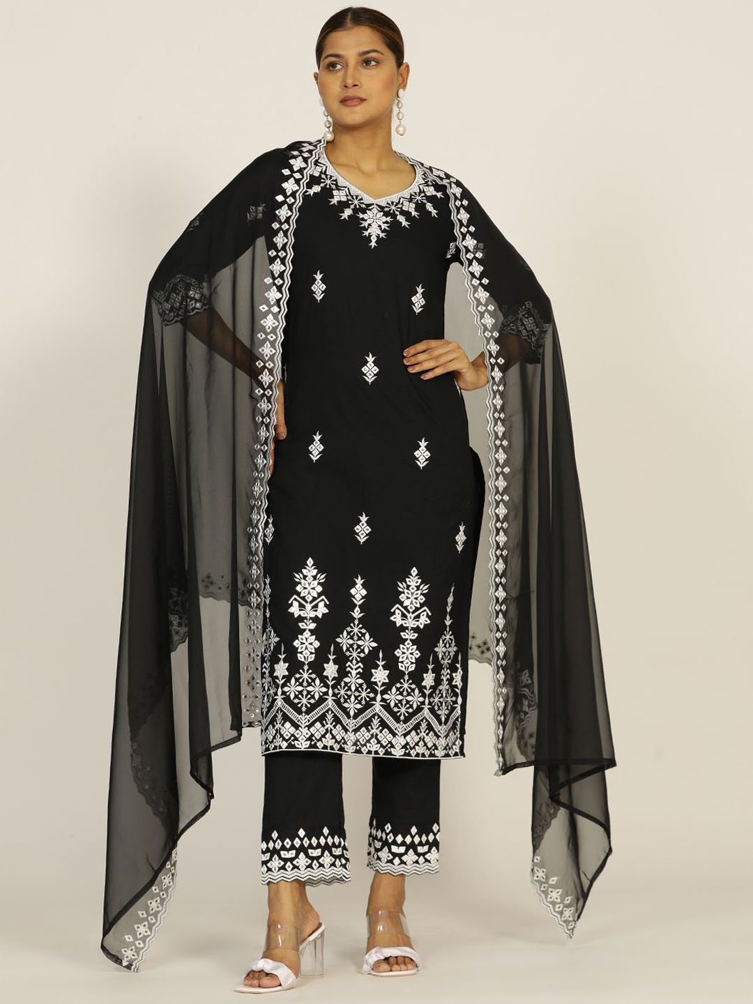 

Jaipur Kurti Resham Embroidered Cotton Kurta Set, Black