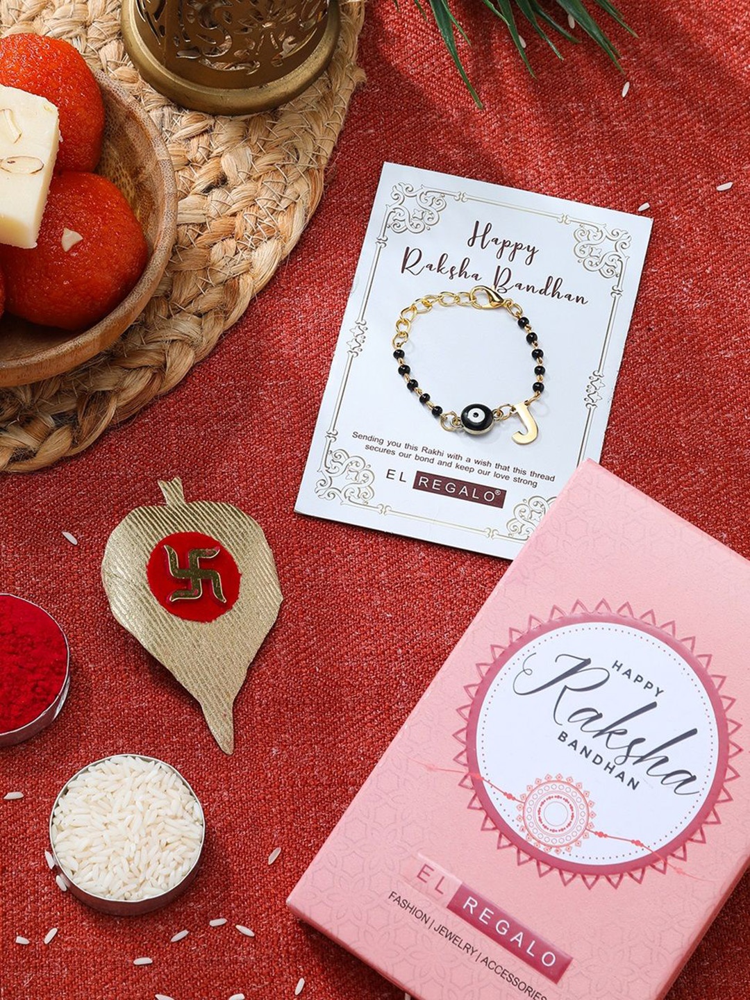 

EL REGALO Rakhi With Roli Chawal & Card, Gold