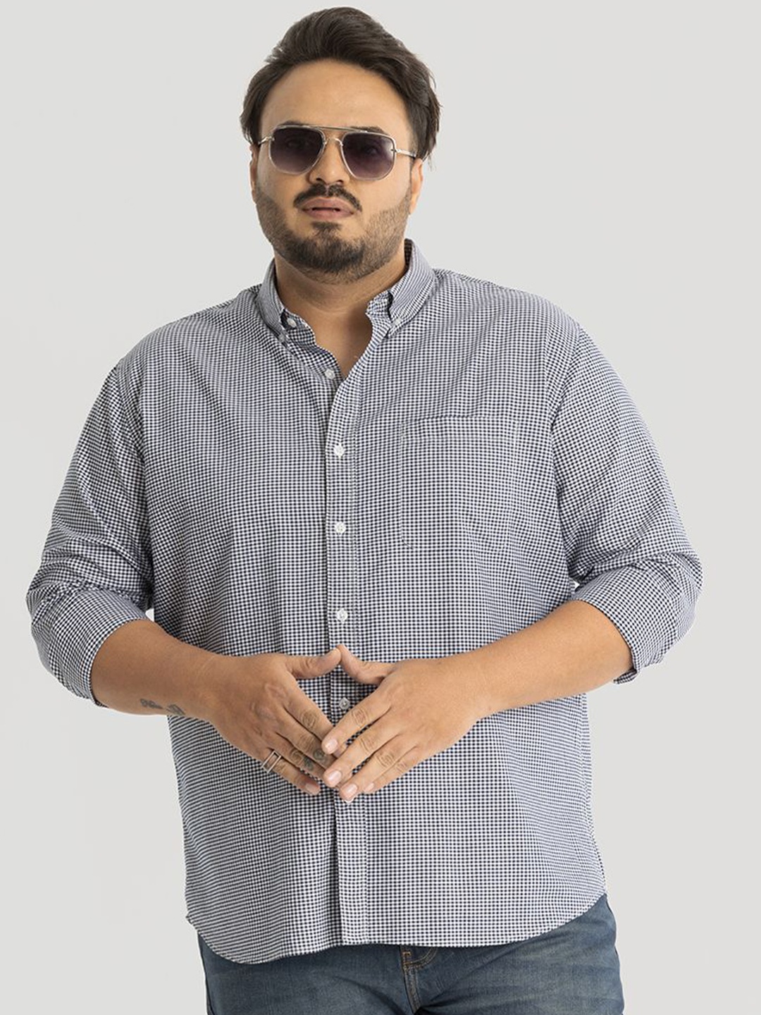 

Snitch Plus Size Men Classic Micro Checks Opaque Checked Casual Shirt, Navy blue