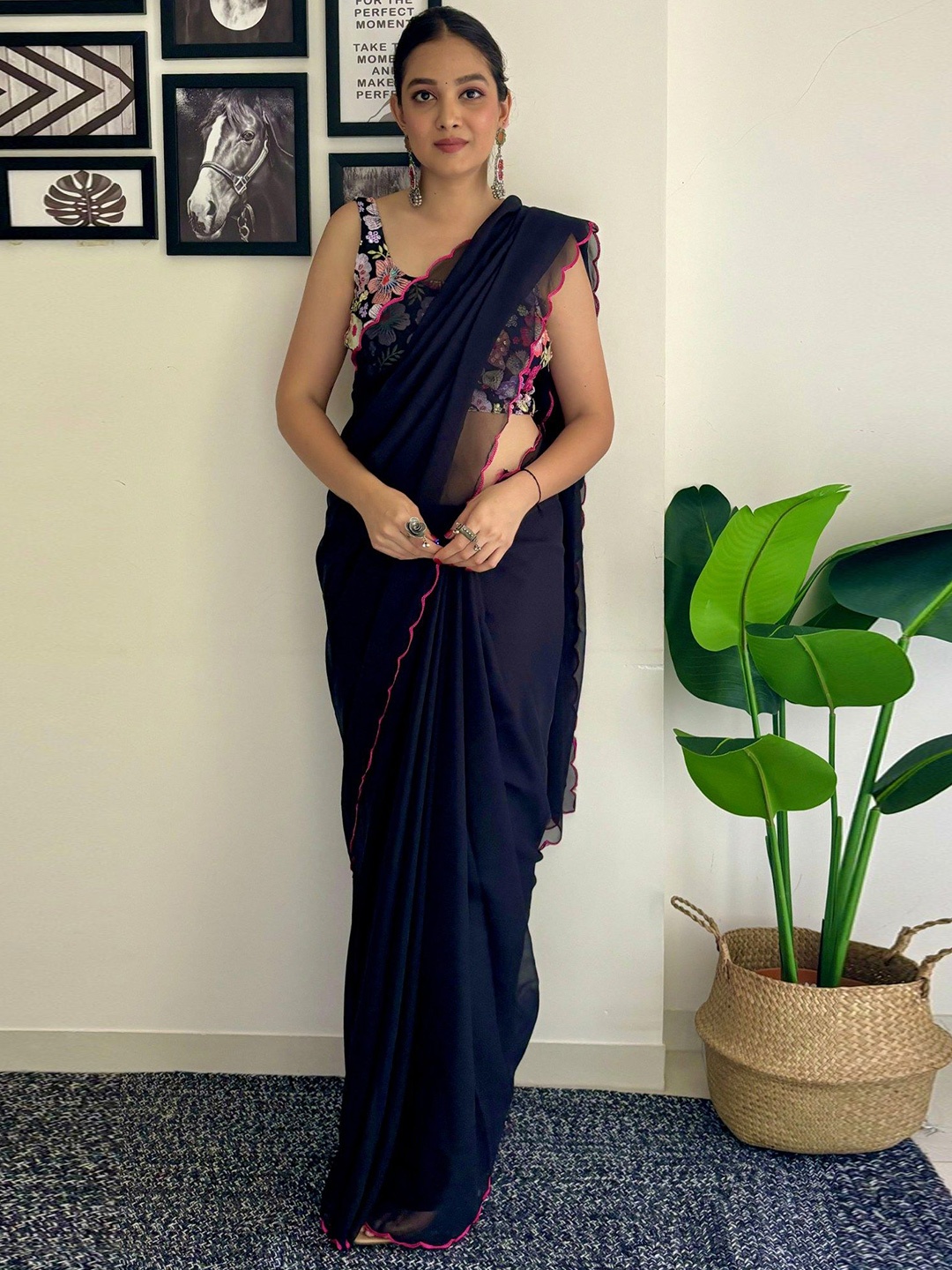 

MySilkLove Ombre Embroidered Pure Georgette Saree, Black