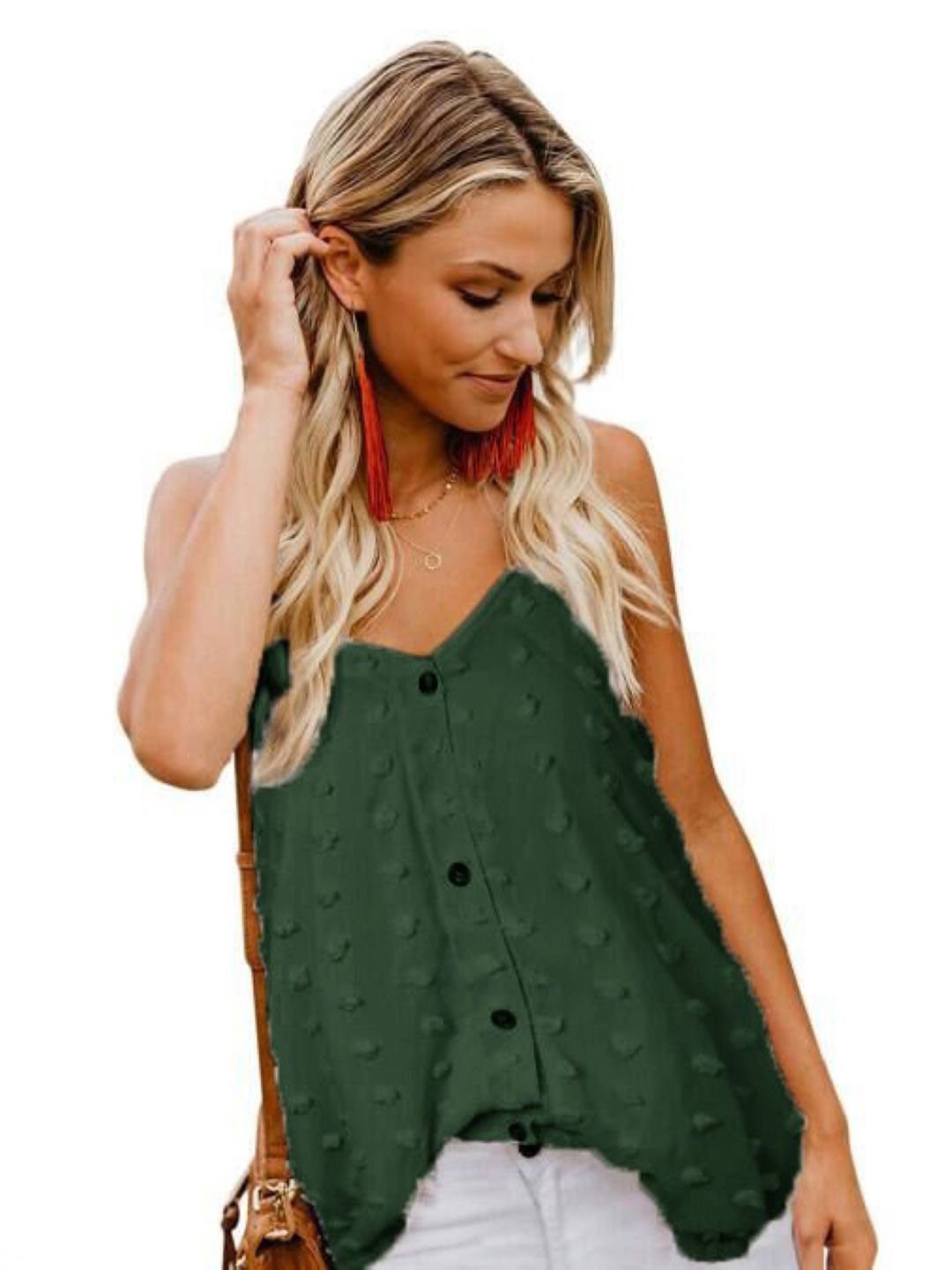 

StyleCast Women Self Design Shoulder Straps Top, Green