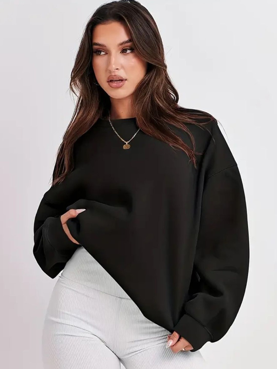 

StyleCast Women Solid Round Neck Top, Black