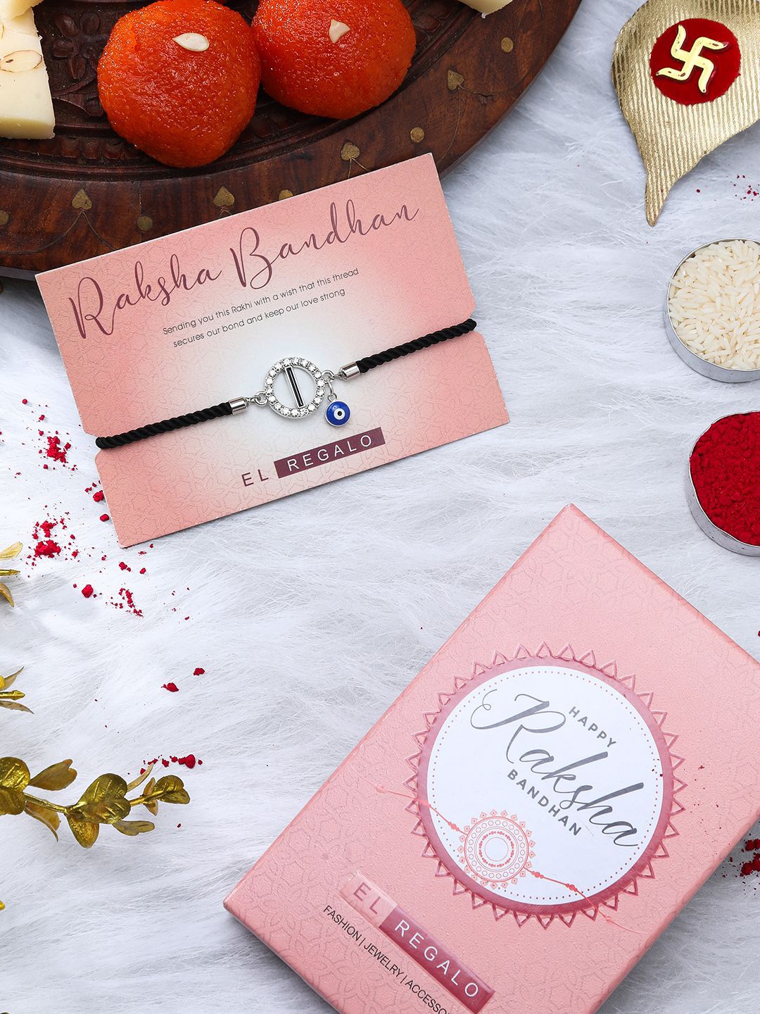 

EL REGALO I Letter Rakhi Gift Set, Silver