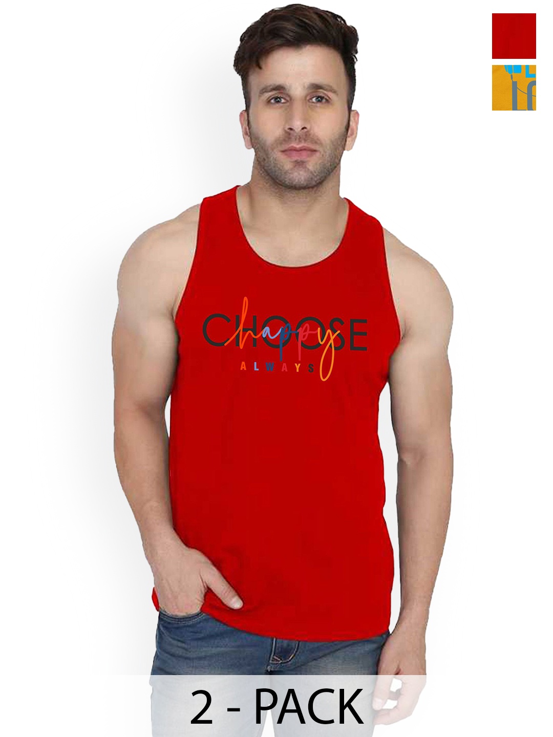 

SLOWLORIS Pack Of 2 Men Printed Gym Vests, Mustard