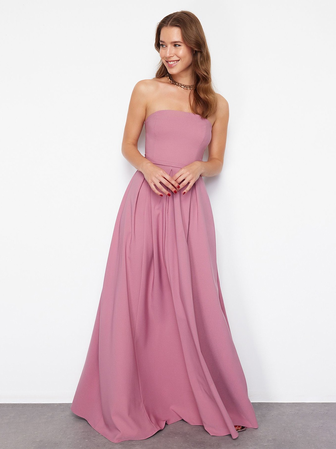 

Trendyol Women Solid Strapless Maxi Dress, Purple