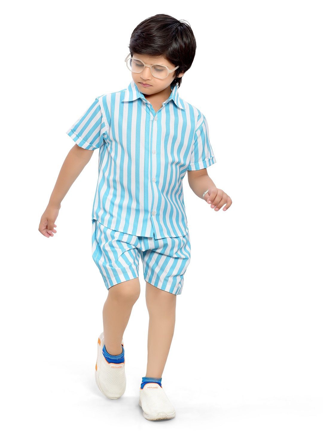 

BAESD Boys Striped Pure Cotton Shirt with Shorts, Blue