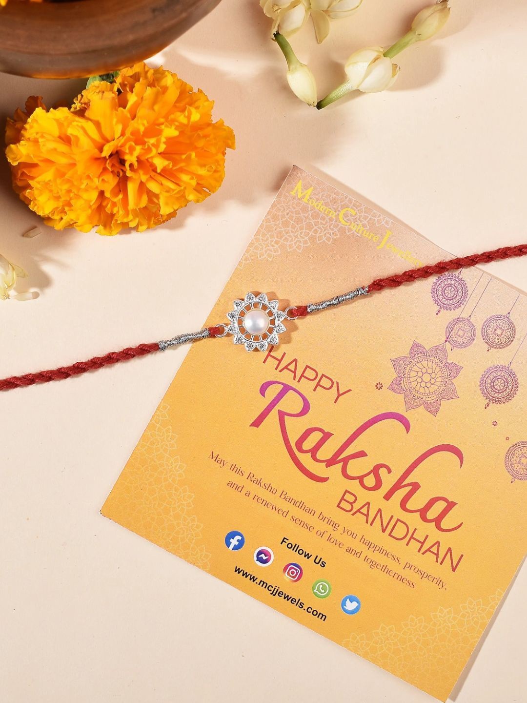 

fnp 925 Silver Pearl Blossom Rakhi Classic Pearls