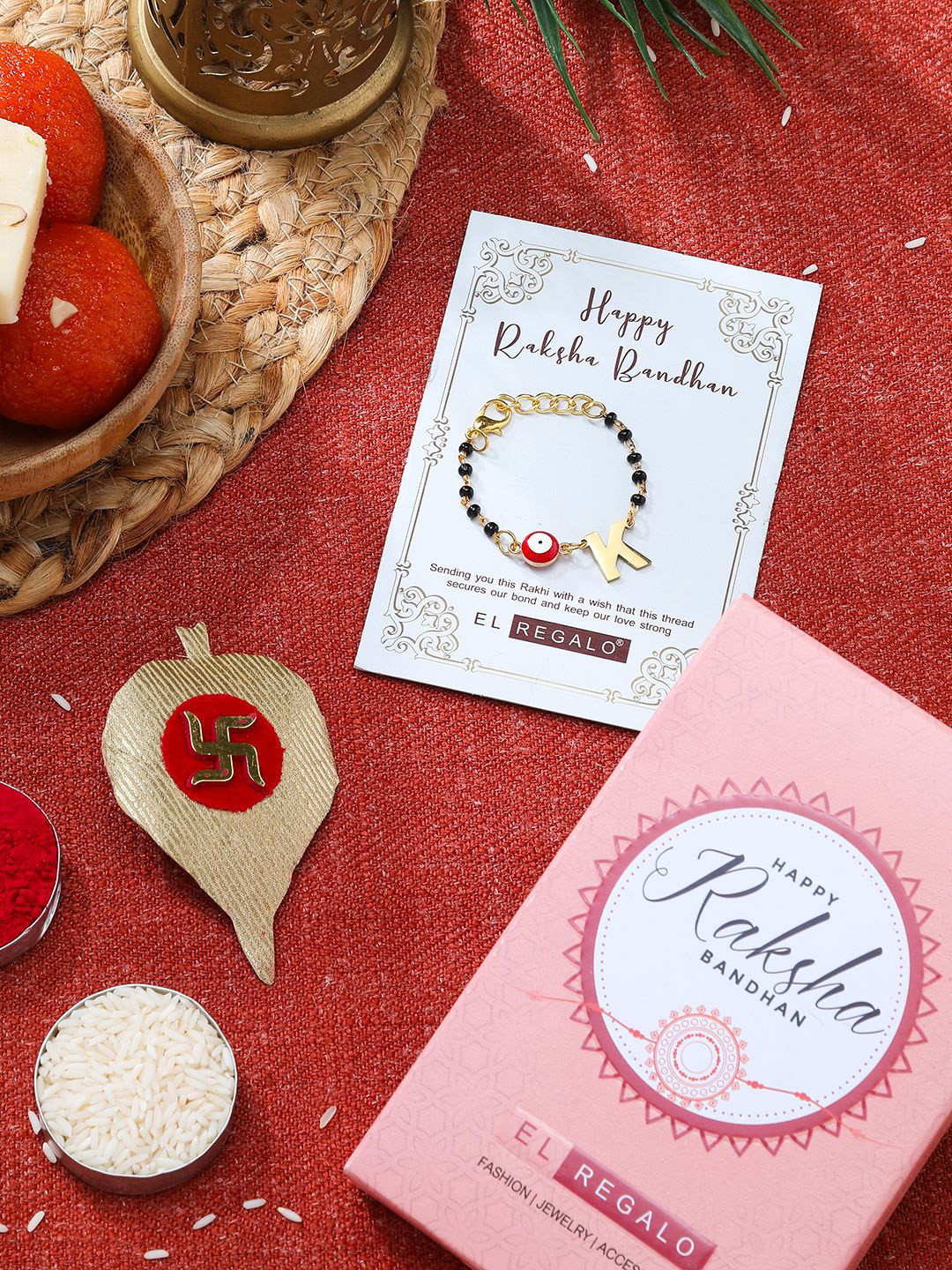 

EL REGALO K Charm Rakhi Gift Set, Gold