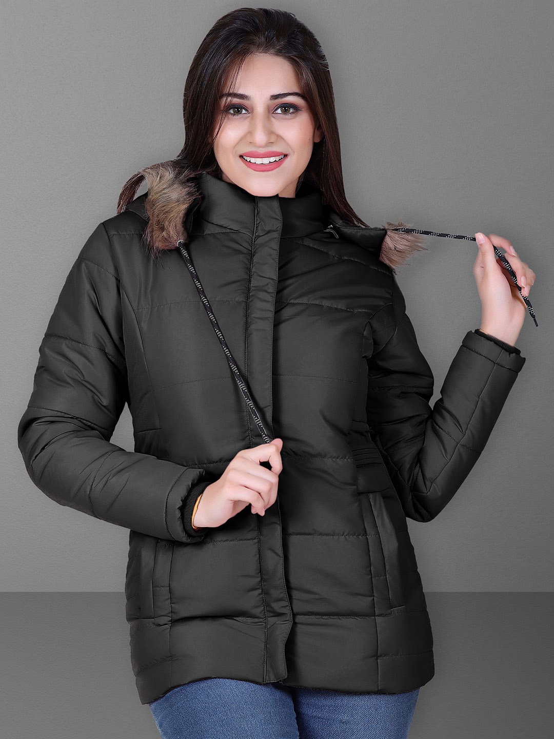 

Brazo Women Floral Lightweight Longline Parka Jacket, Black