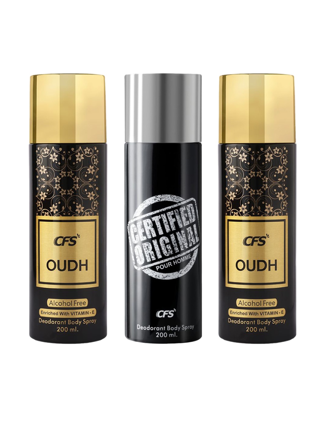 

CFS Set Of 3 Long Lasting Deodorants Body Spary -200 ml Each, Black