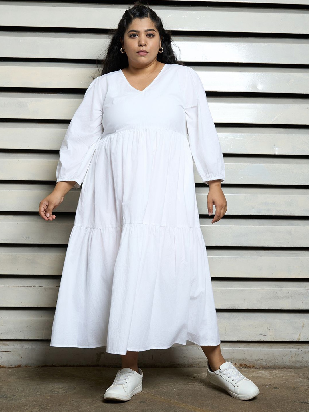 

Freeform by High Star Plus Size Pure Cotton Tiered Maxi Dress, White