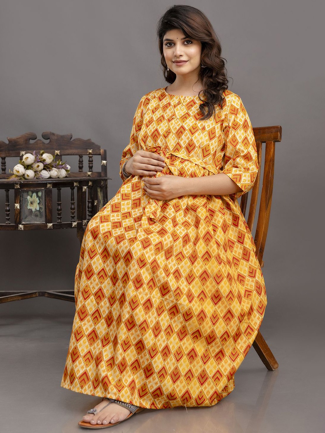 

Nayo Ethnic Motifs Print Maternity Maxi Dress, Yellow