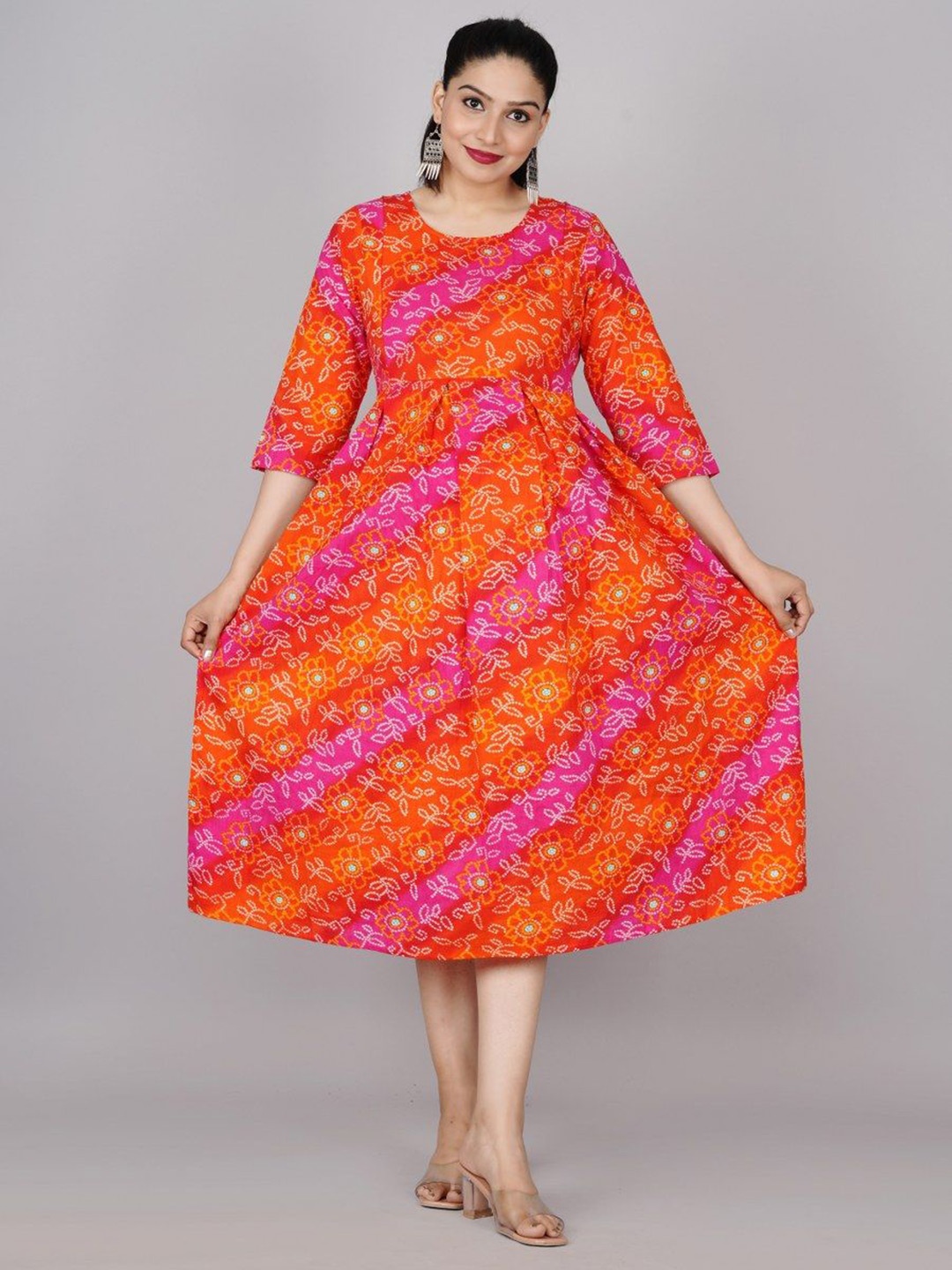 

TANISHA Women's Printed Maternity A-Line Midi Dress, Orange