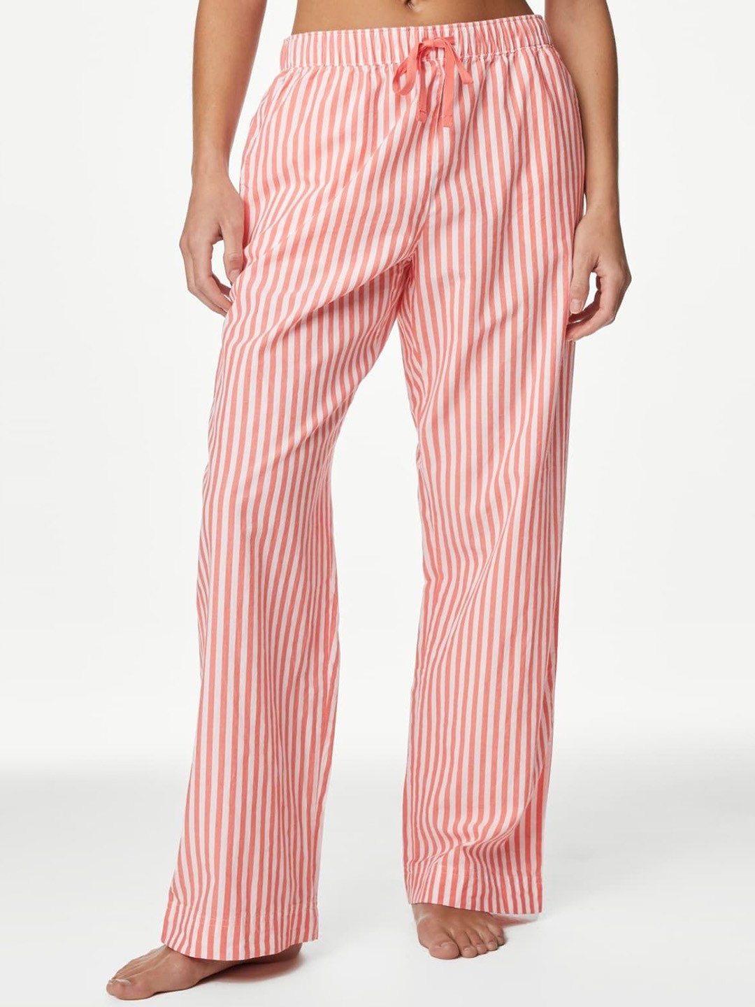 

Marks & Spencer Striped Pure Cotton Lounge Pants, Coral