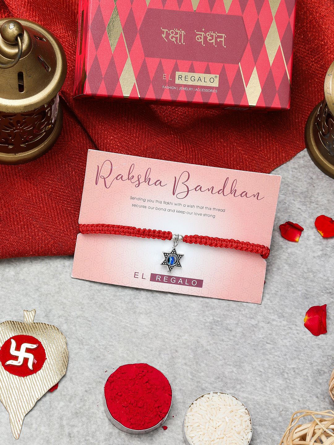 

EL REGALO Star Charm Rakhi Gift Set, Red