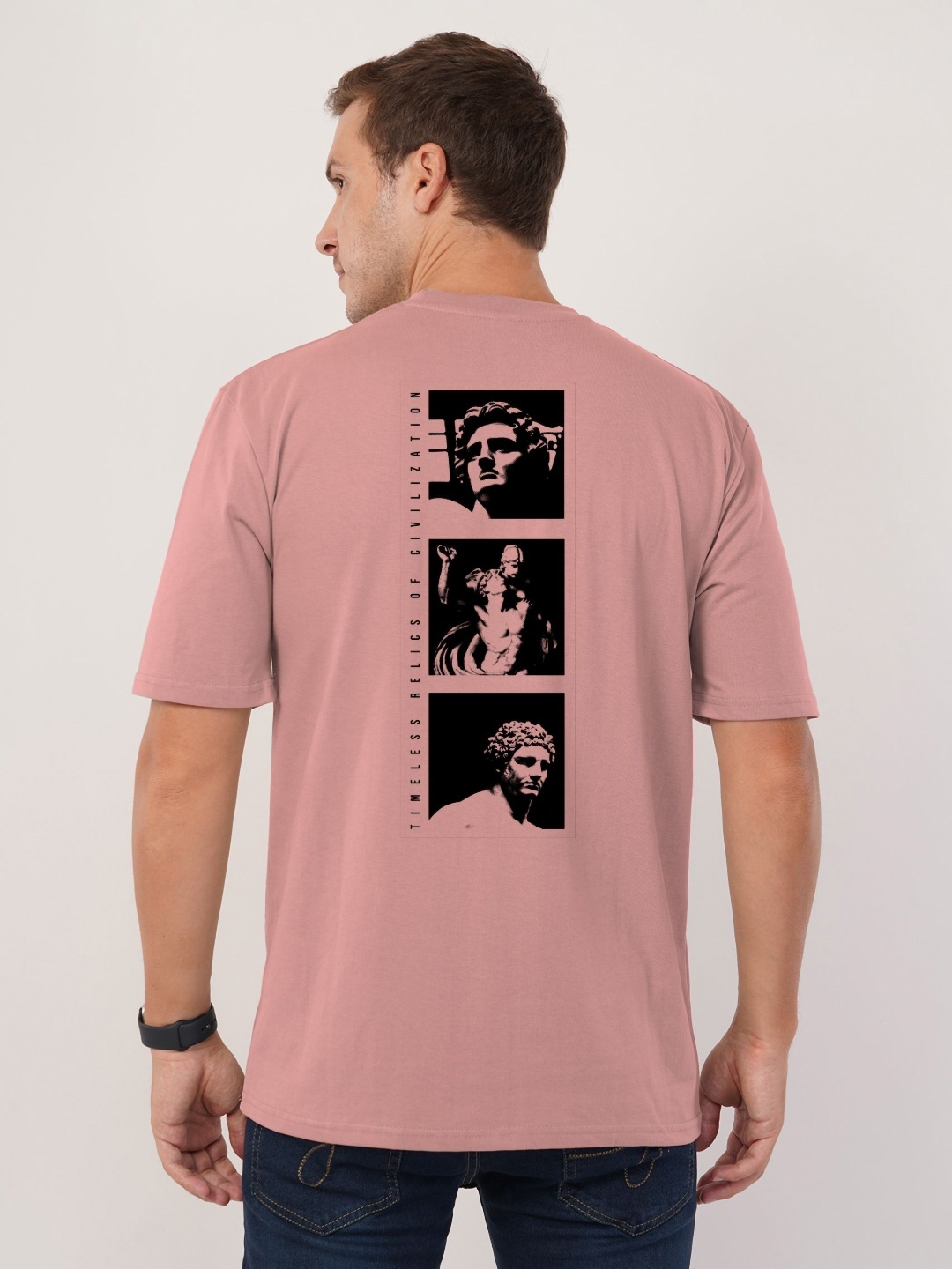 

AUSK Men Typography Printed Applique T-shirt, Peach