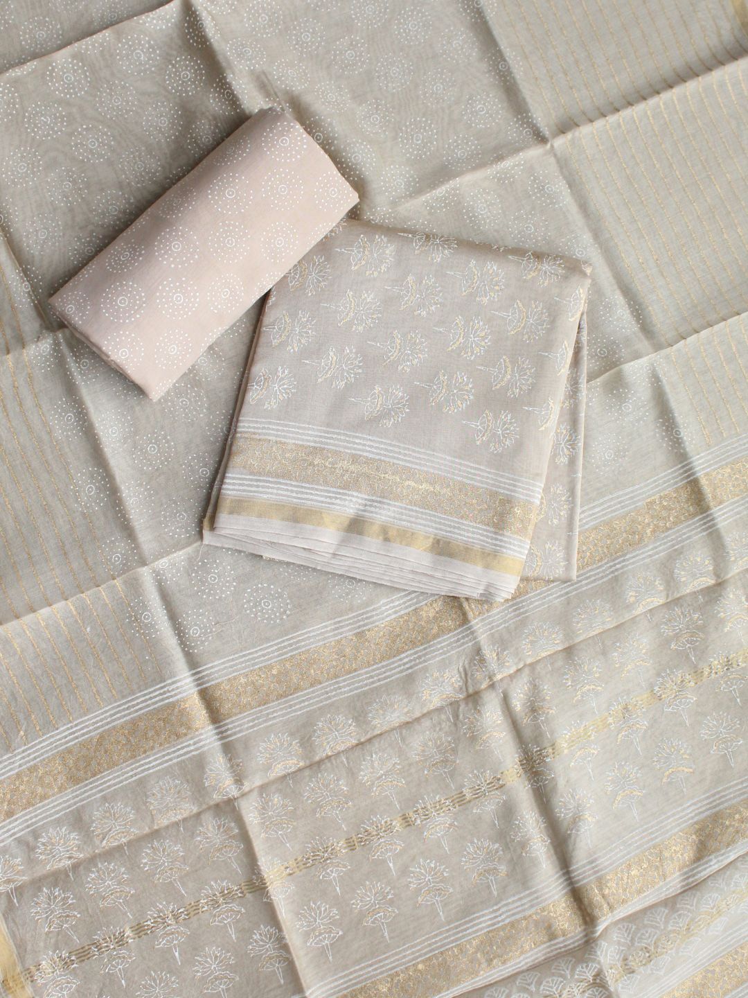 

Weaves of Tradition Printed Unstitched Dress Material, Beige