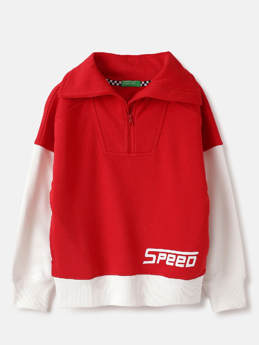 

United Colors of Benetton Boys Typography Printed Mock Collar Sweatshirt, Red