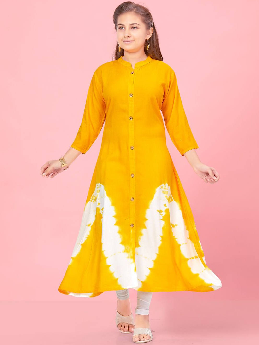 

BAESD Girls Embroidered Keyhole Neck Kurta, Yellow