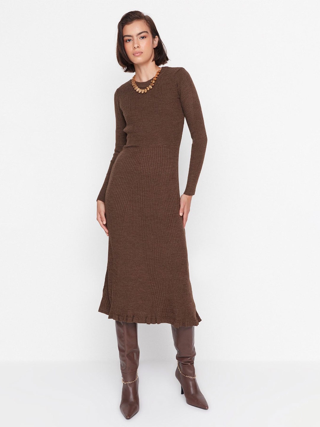 

Trendyol Sheath Midi Dress, Brown