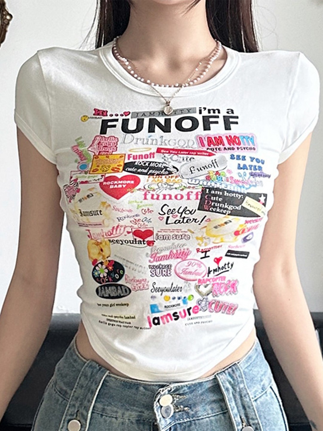 

LULU & SKY Women Typography Printed Round Neck Cotton Top, White
