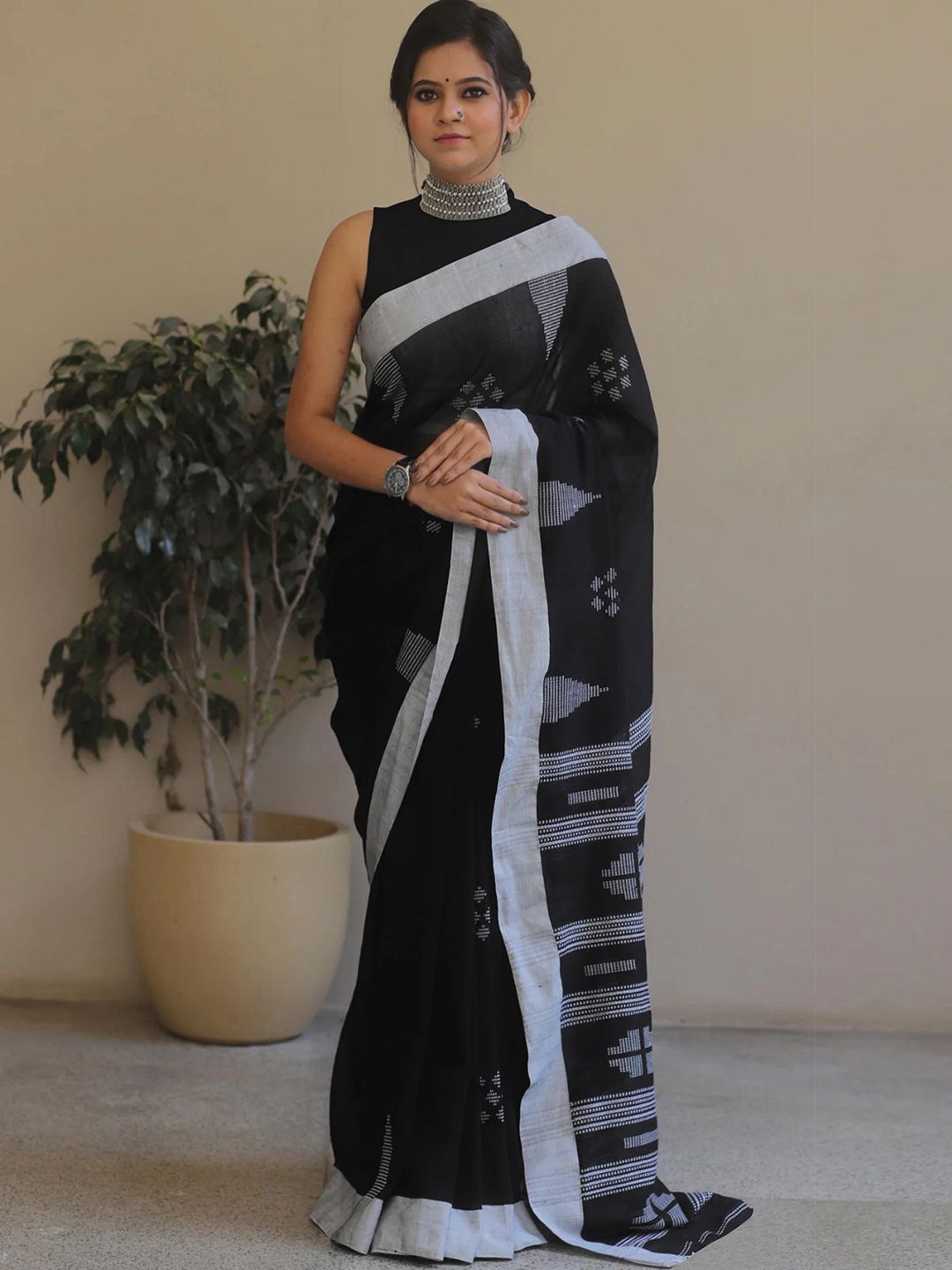 

KALINI Pure Cotton Saree, Black