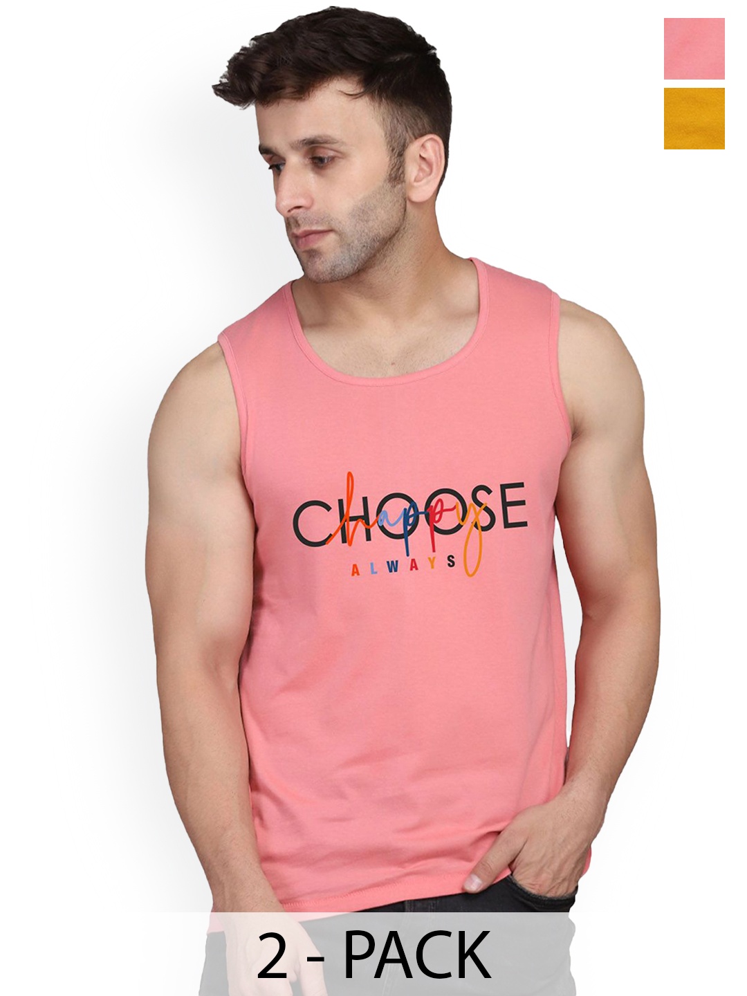 

SLOWLORIS Pack Of 2 Printed Gym Vests SL26 COMBO (LOUD MUSTARD) (CHS PEACH)
