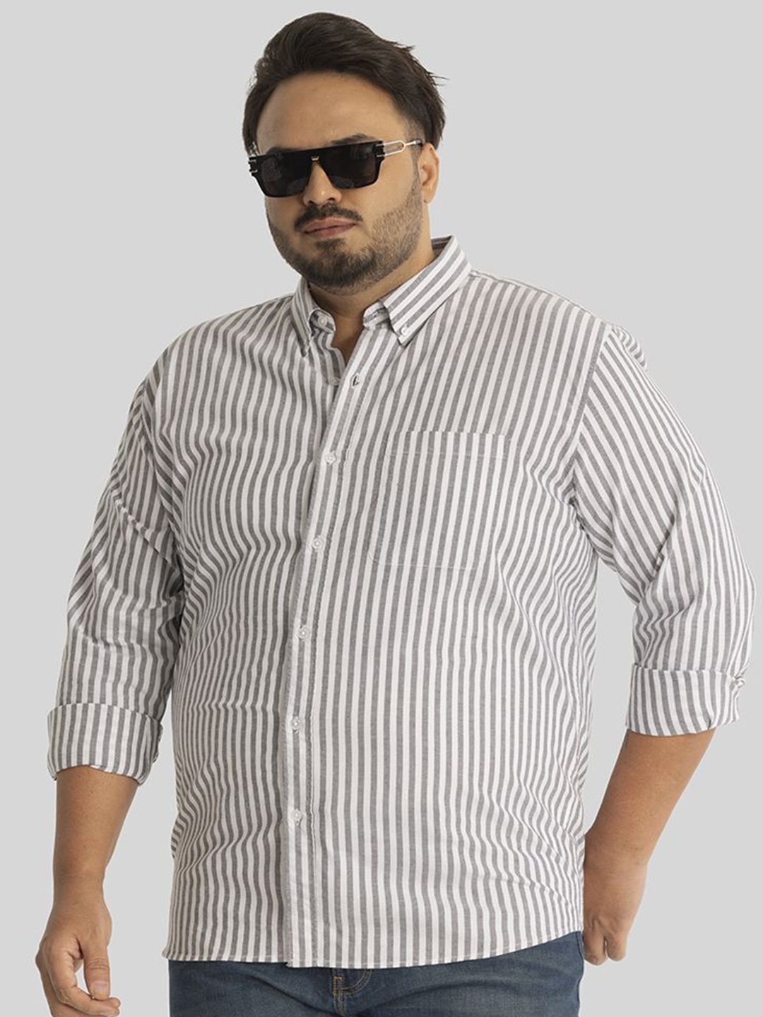 

Snitch Plus Size Men Classic Opaque Striped Casual Shirt, Grey