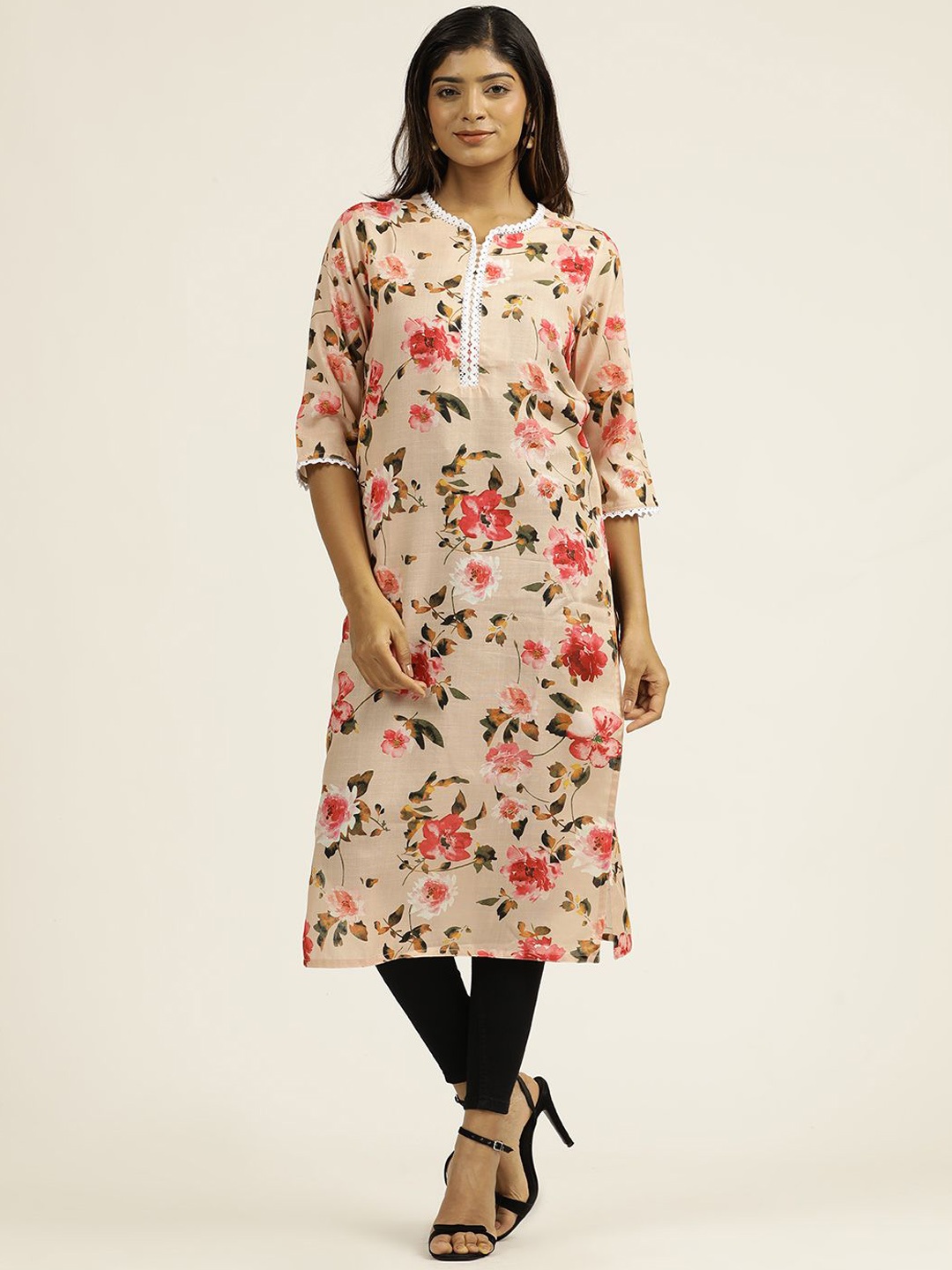 

Jaipur Kurti Floral Printed Straight Kurta, Peach