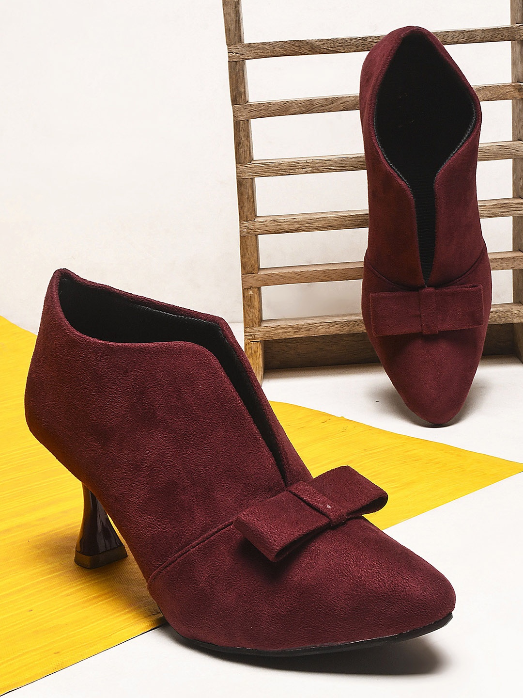 

JM Looks Stiletto Heel Pumps with Bows, Maroon