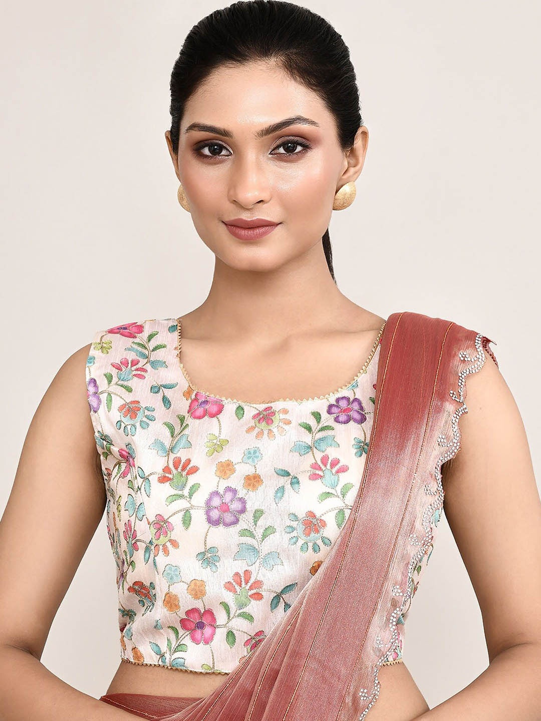 

Manu Designer Embroidered Saree Blouse, White