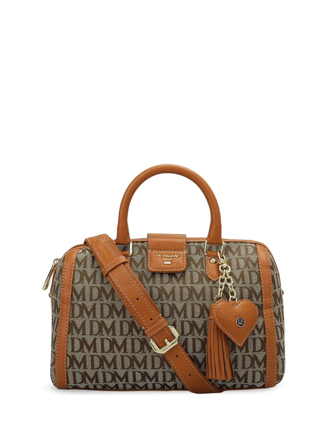 

Da Milano Printed Leather Structured Handheld Bag with Tasselled, Orange