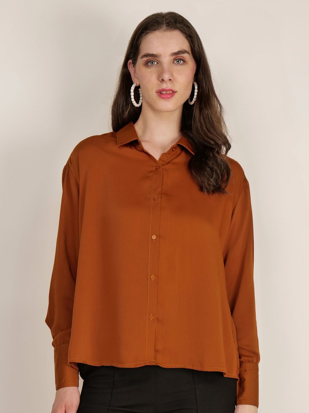 

Street22 Women Relaxed Spread Collar Solid Relaxed Fit Casual Shirt, Brown