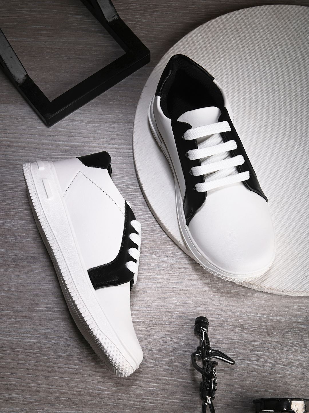 

STEFENS Boys Textured Mid-Top Lace-Ups Sneakers, White