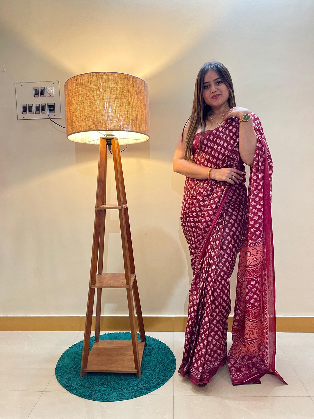 

Anouk Floral Printed Pure Cotton Bagru Saree, Maroon