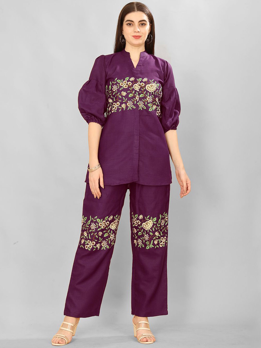 

MISS VERVE Women Floral Embroidered Regular Pure Cotton Kurta with Salwar, Violet