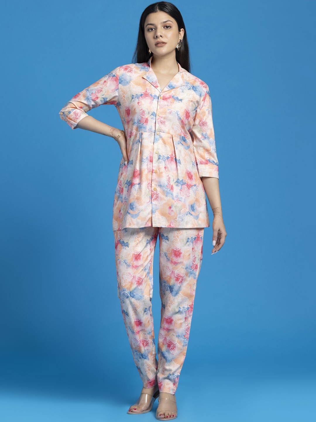 

SEW YOU SOON Floral Printed Shirt & Trousers Co-Ords, Pink