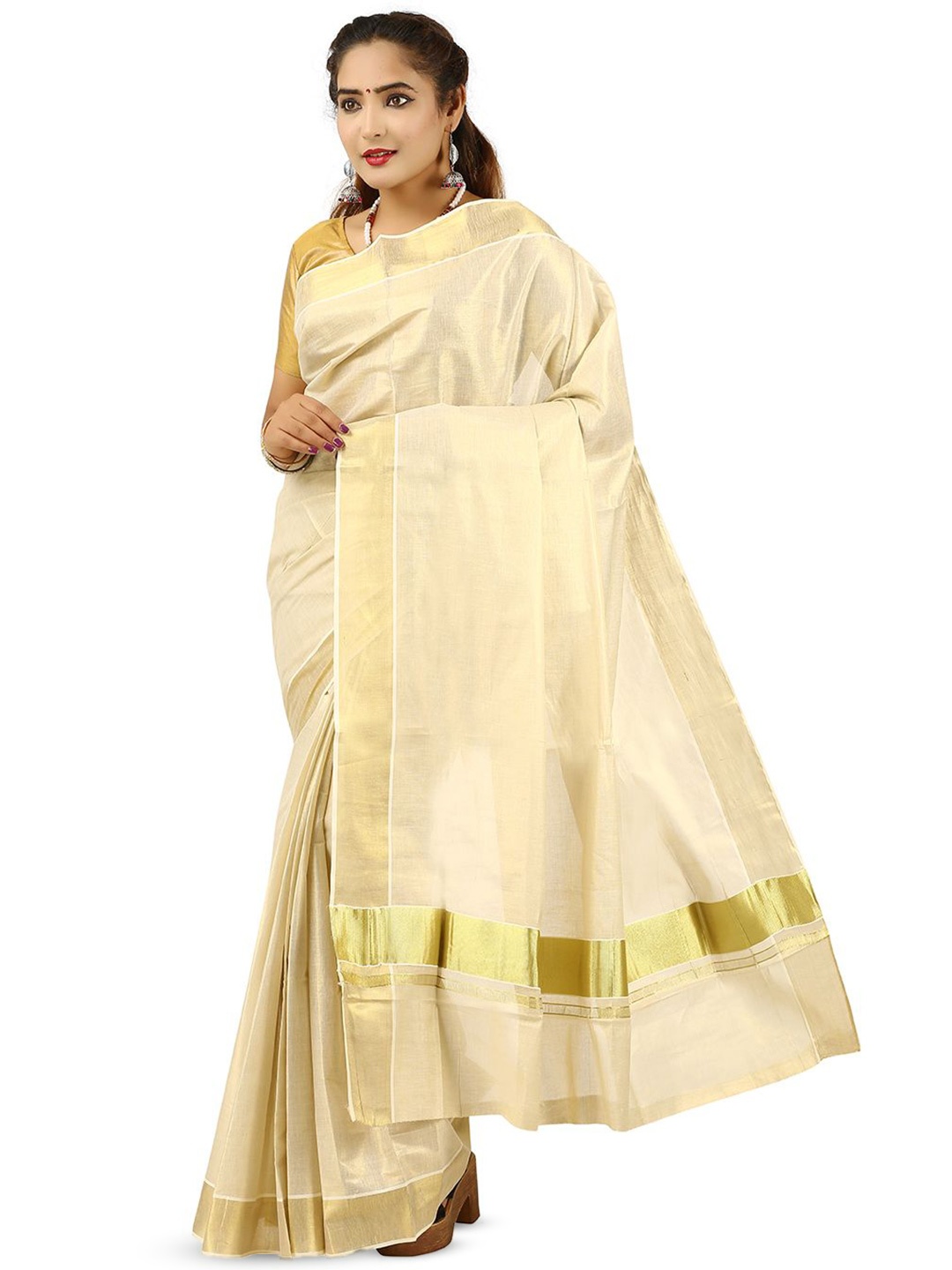 

Rst R Selvamani Tex Zari Pure Cotton Kasavu Saree, Off white