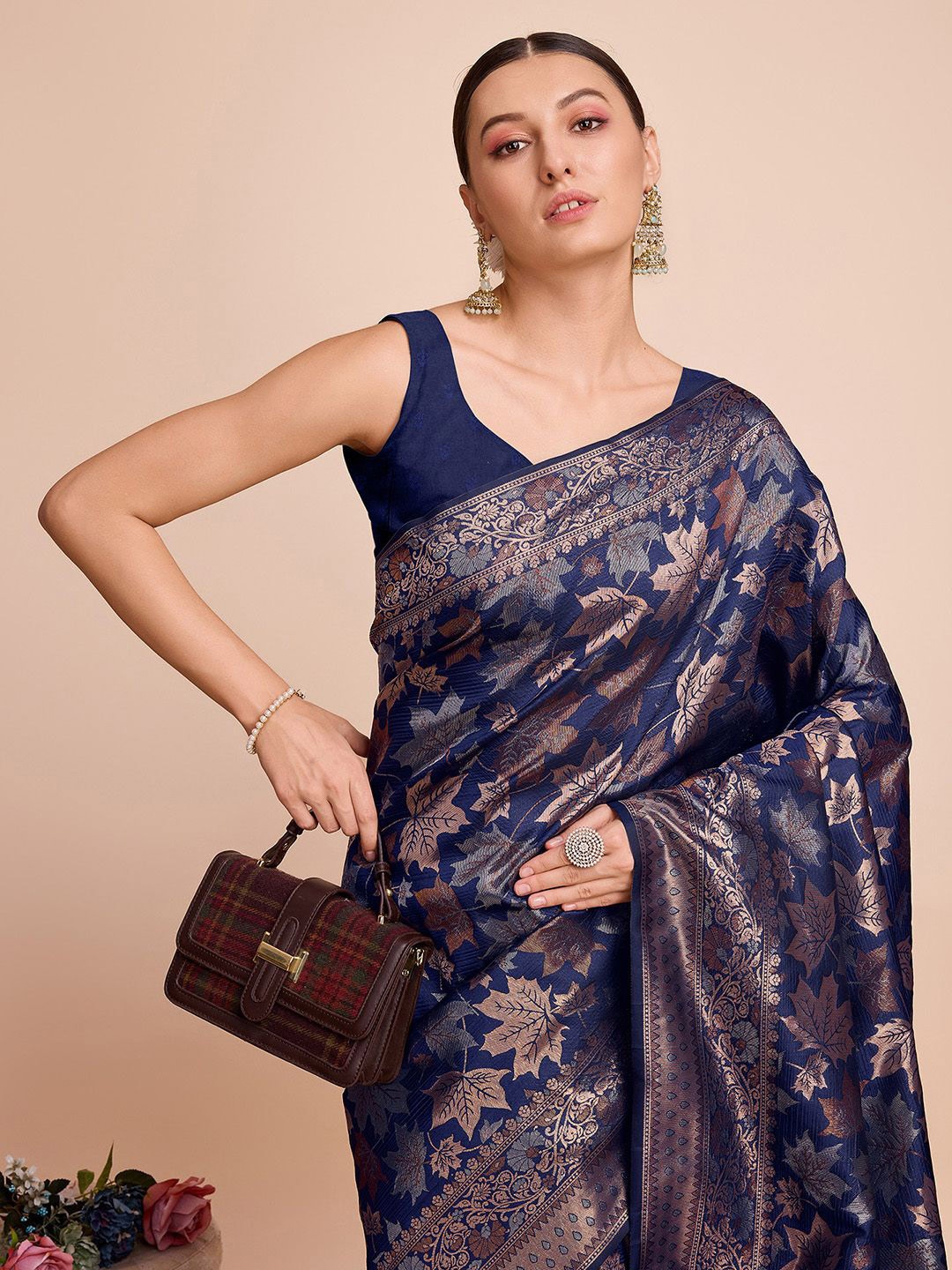 

Satrani Woven Design Zari Pure Silk Banarasi Saree, Blue