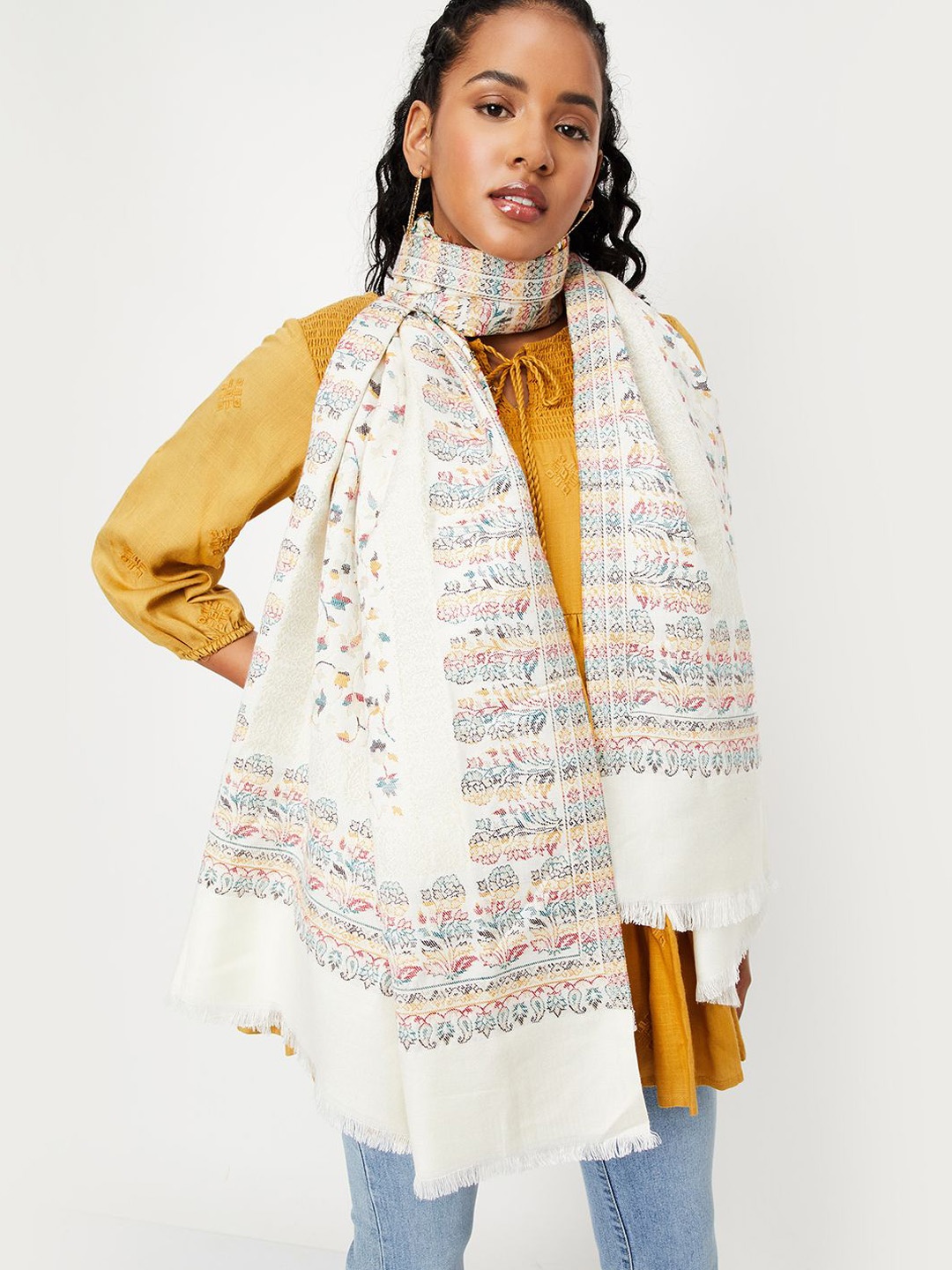 

max Women Floral Printed Shawl, Beige