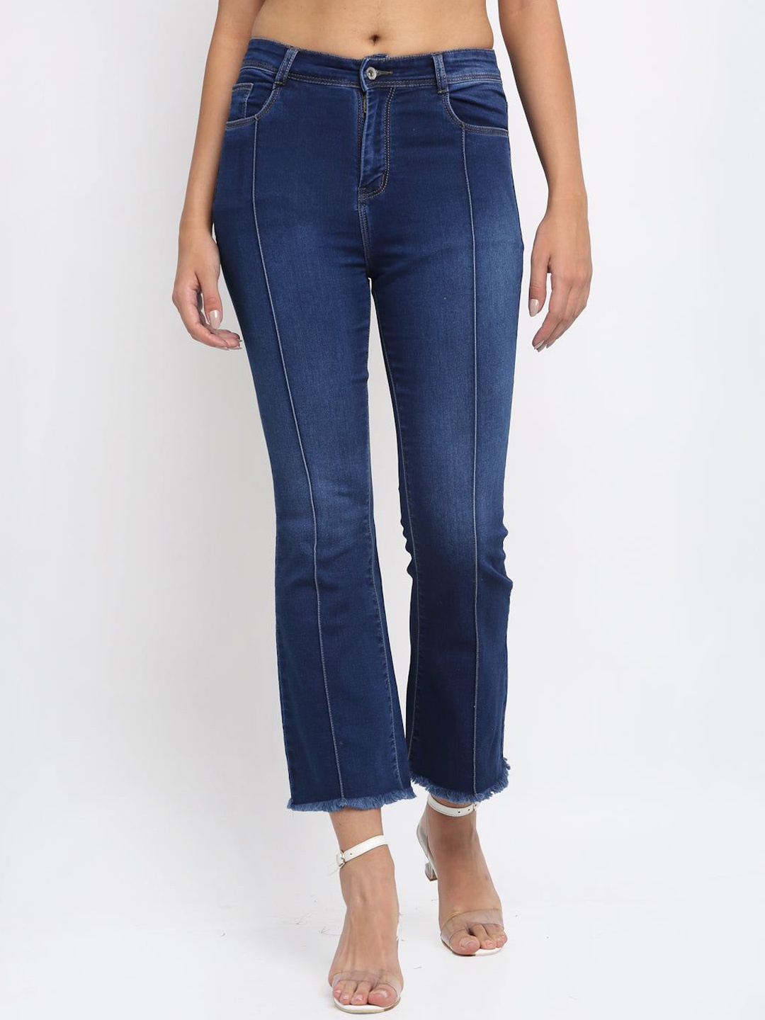

Global Republic Women Comfort Bootcut High-Rise Low Distress Stretchable Jeans, Blue
