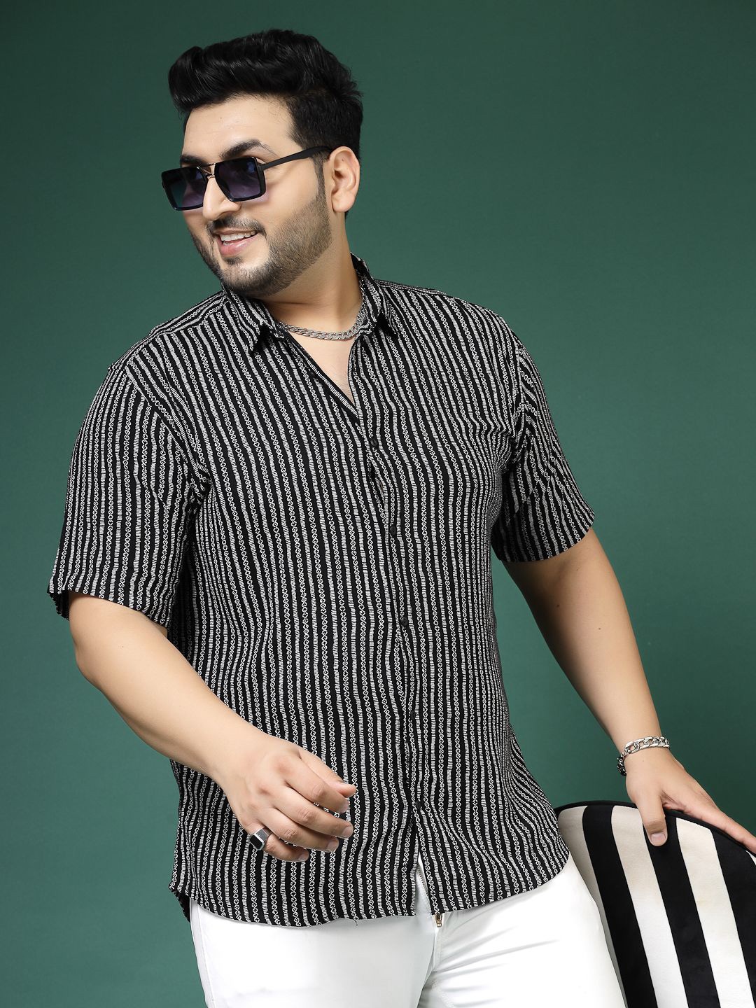 

Rigo Plus Size Comfort Slim Fit Striped Cotton Casual Shirt, Black