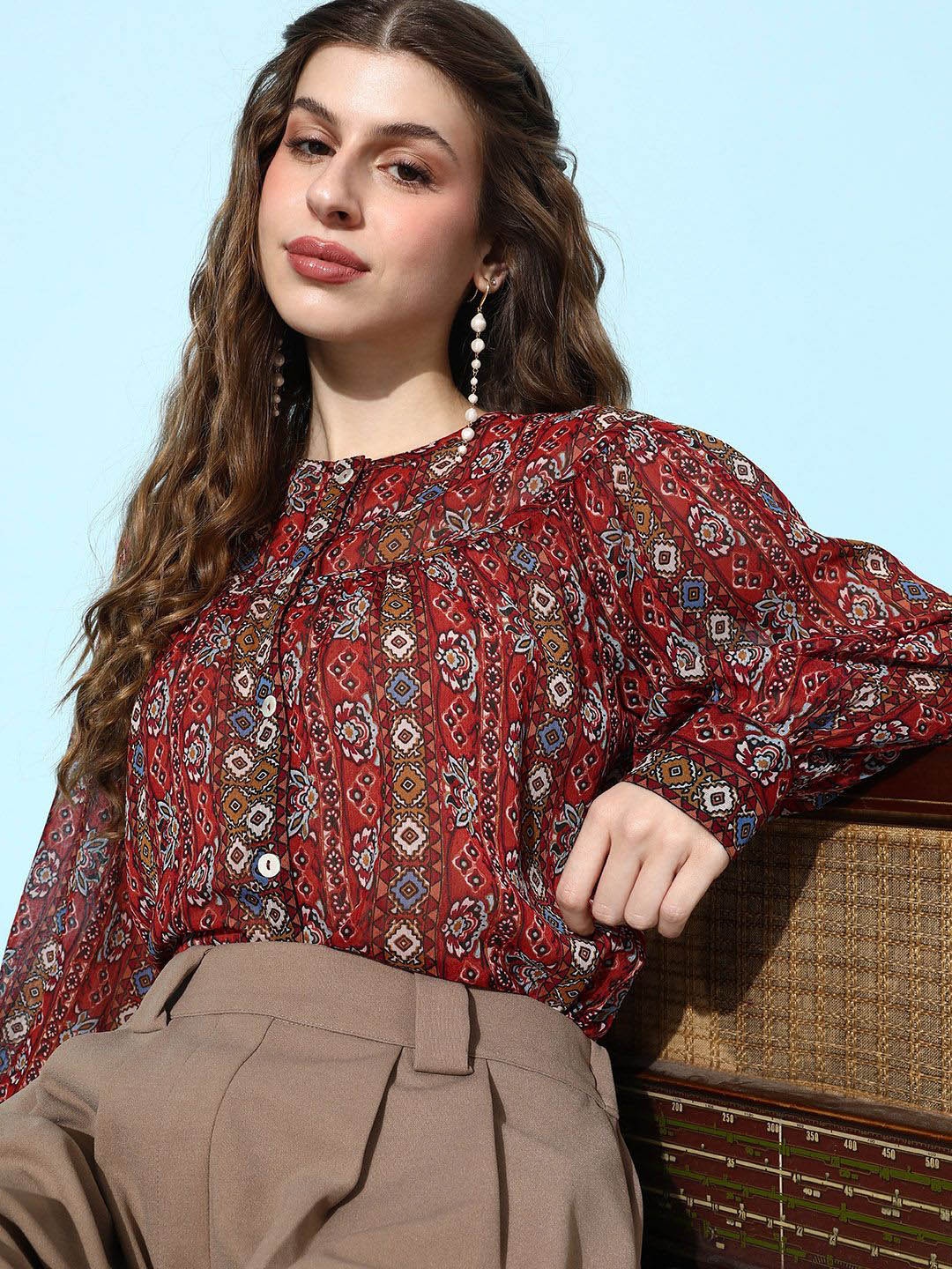 

EVERYDAY by ANI Women Floral Printed Round Neck Top, Maroon