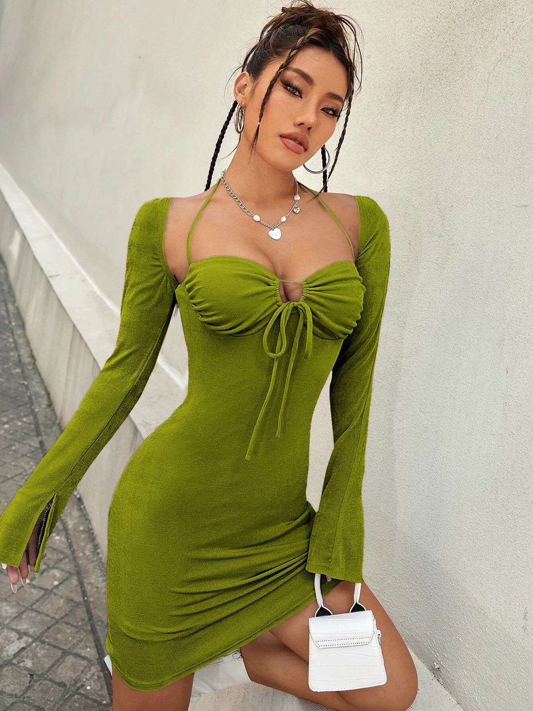 

JC Mode Halter Neck Bodycon Mini Dress, Green