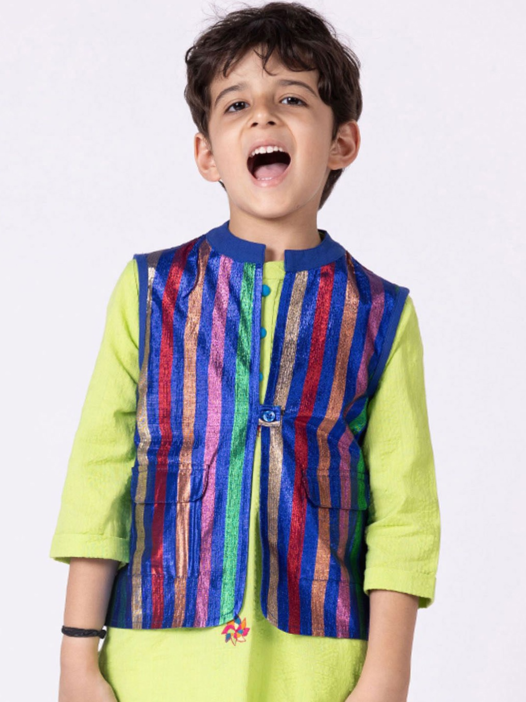 

Somersault Boys Striped Woven Reversible Nehru Jackets, Blue